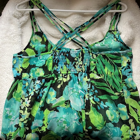 Blue & Green Floral Print Aeropostale Tank - Picture 4 of 6
